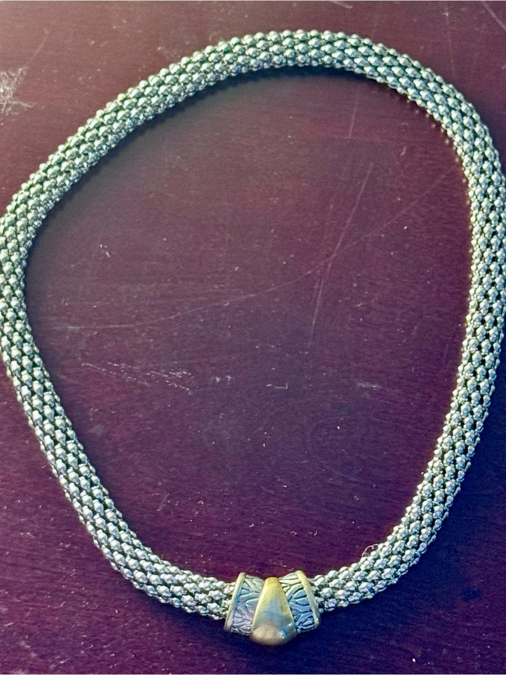 Silver-Tone Braided Rope Necklace with Gold Accent- Magnetic Clasp- 18"